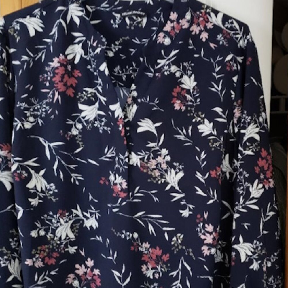 Hillary Radley Dark Navy Printed Blouse